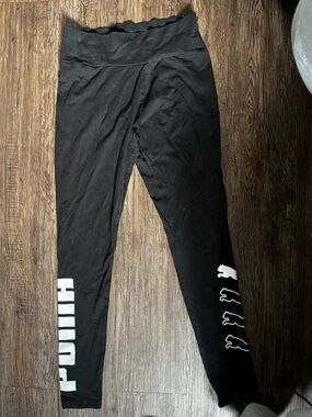 Puma Black Kids Leggings with White Logo Panels